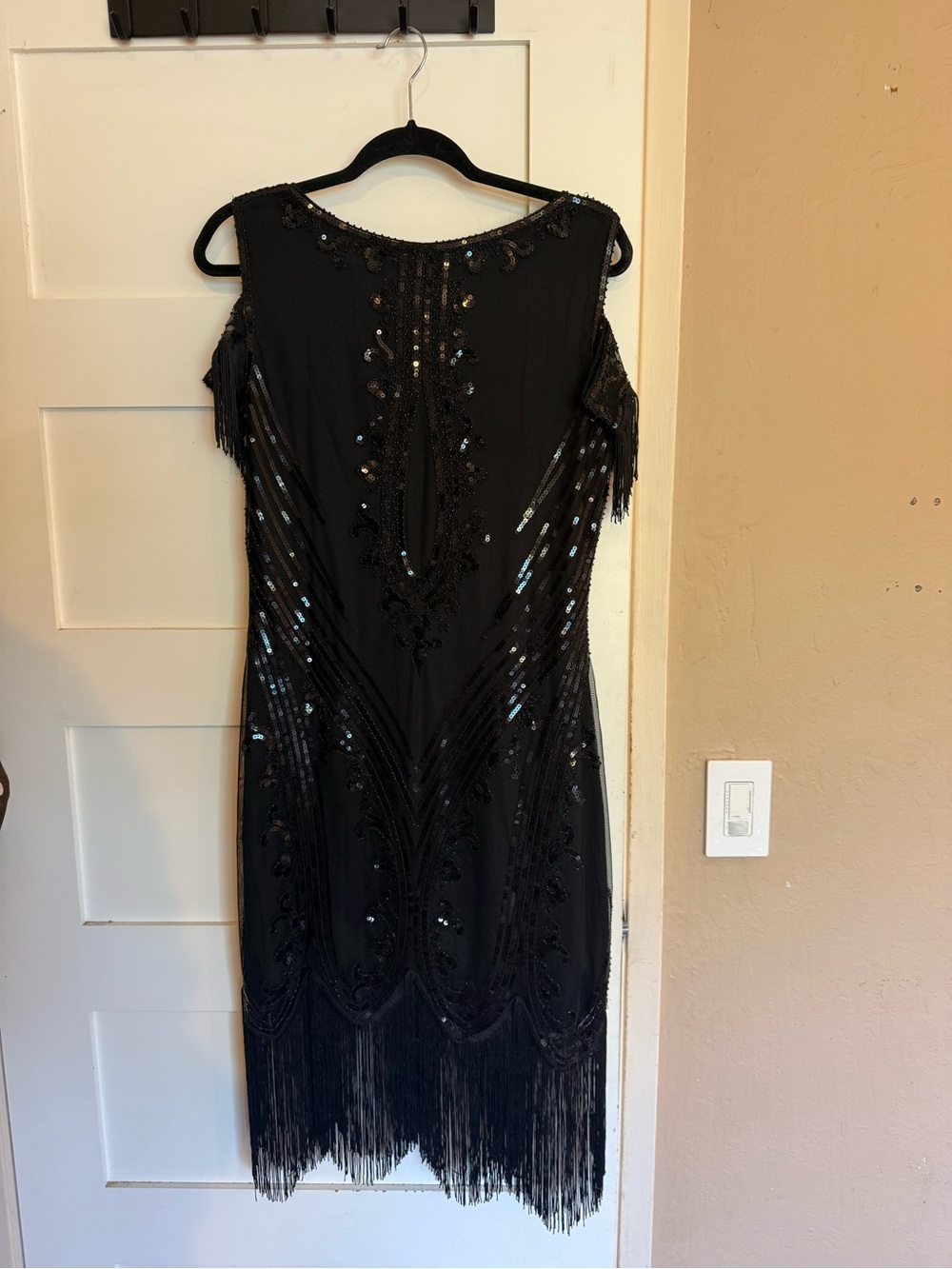 Black Fringe Beaded Midi Dress